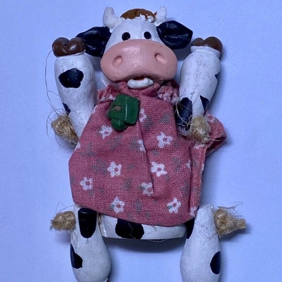 Russ & Co. 13900 Country Kin Sculptstone Jointed Cow w/Green Bell Figurine VTG - Picture 5 of 8